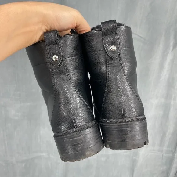 Nine West Vegan Boots Womens 8.5 Faux Fur Block Heel Black Lace Up - Picture 4 of 8